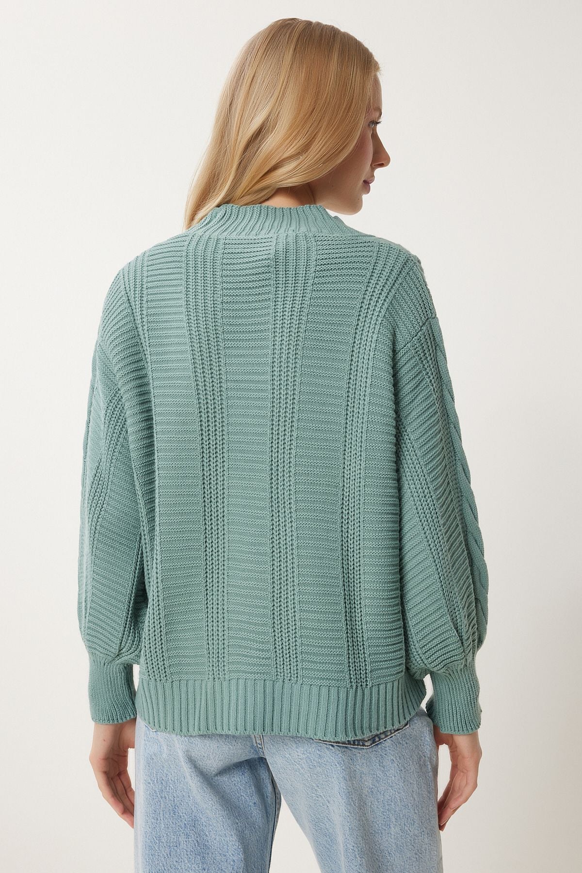 Women's Cagla Green Basked Balloon Sleeve shabby knitwear cardigan MX00176