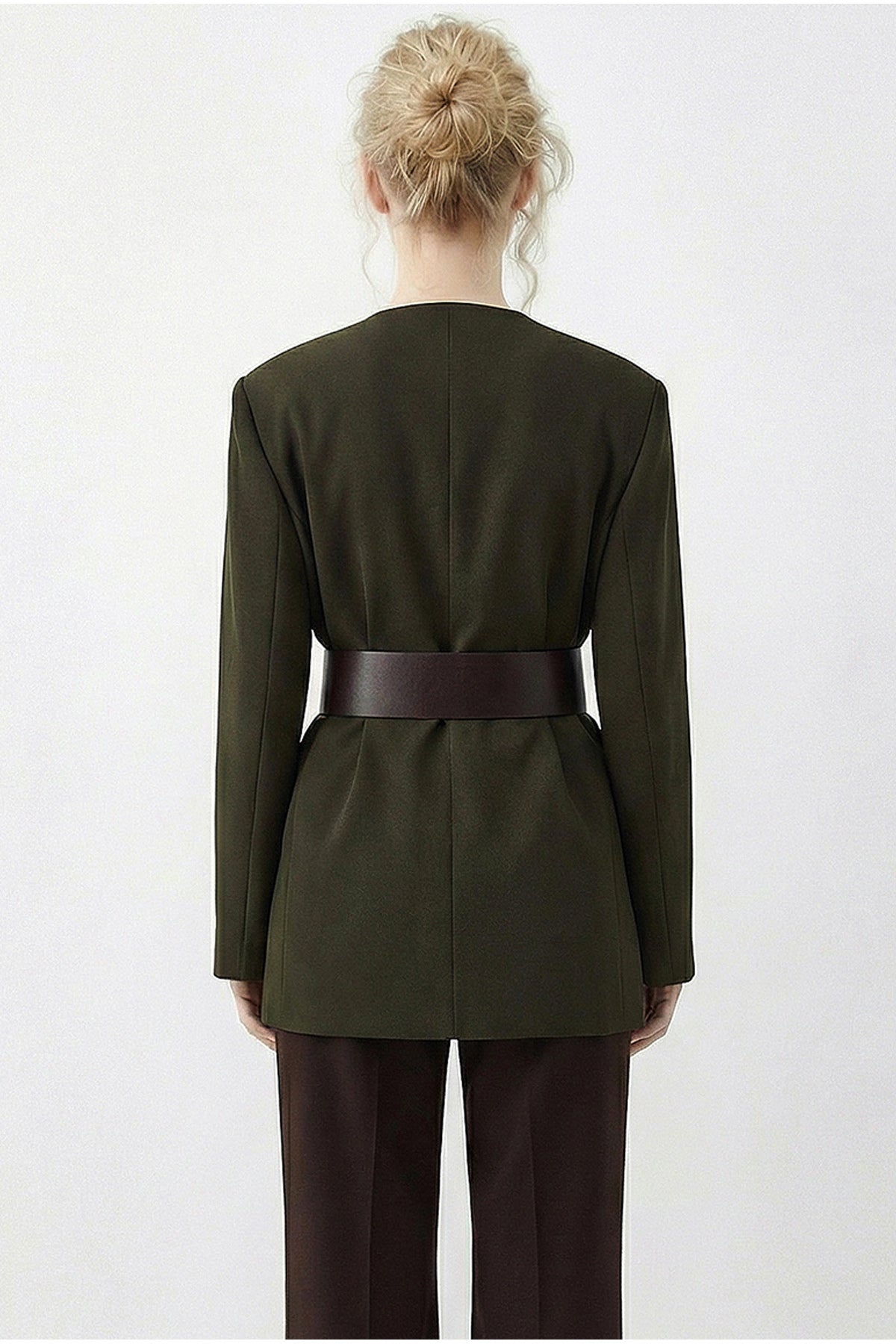 Women's Wide Belt Double Breasted Collar Lined Jacket 4169 60283989