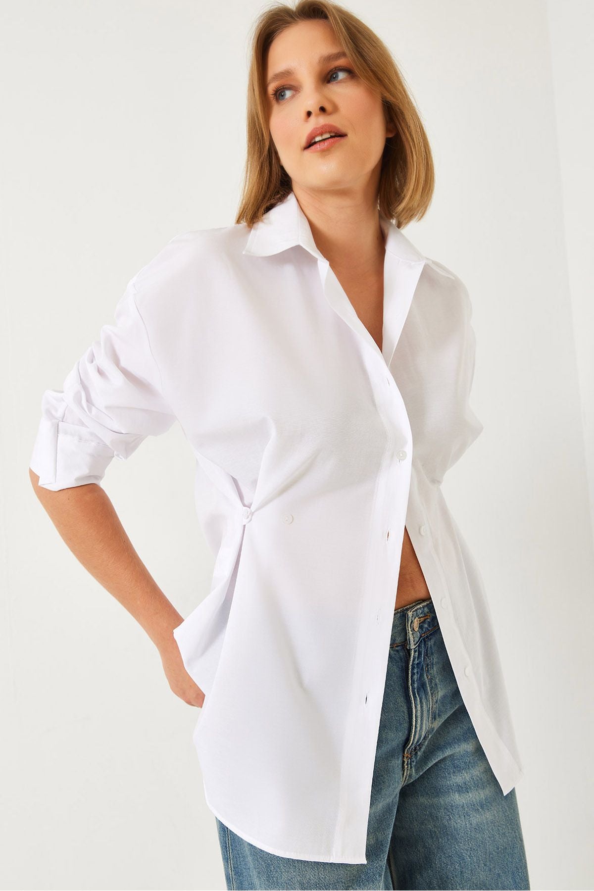 Women's button detailed basic shirt G1006 60261156