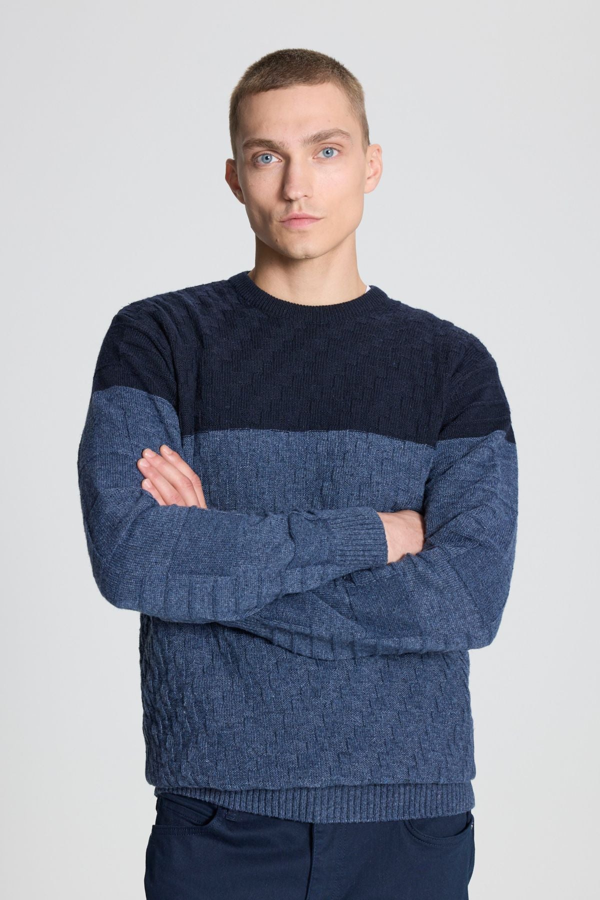 Men's Saks-Havacı Blue Standard Fit Normal Cut Normal Cycling Bicycle Patterned Wool Knitwear Sweater