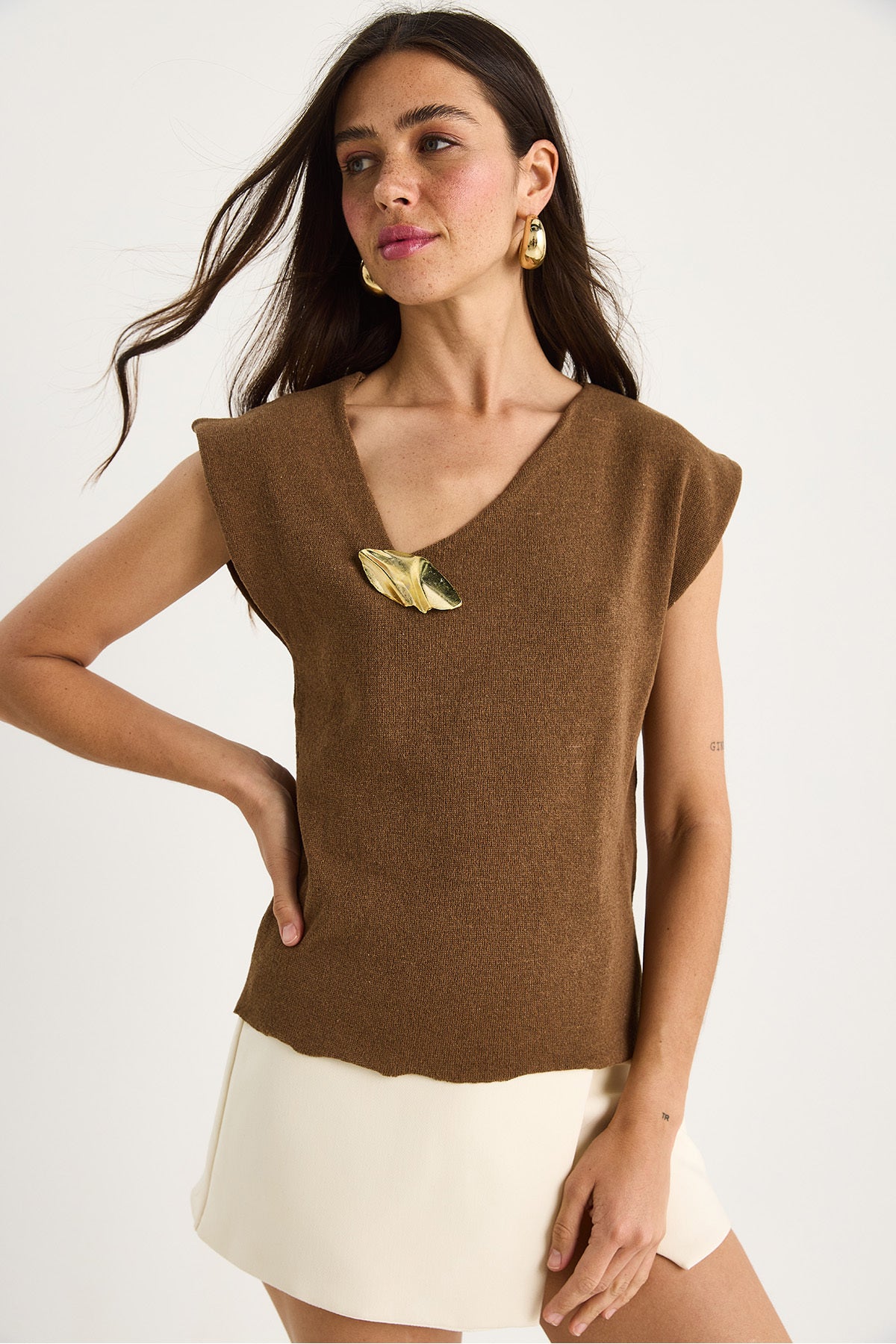 Women's Accessory Detailed Low Shoulder Knitwear Blouse 20251023