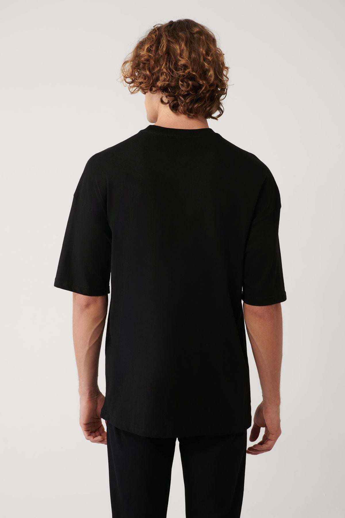Men's black 100 %cotton bike collar printed T-shirt A41y1325