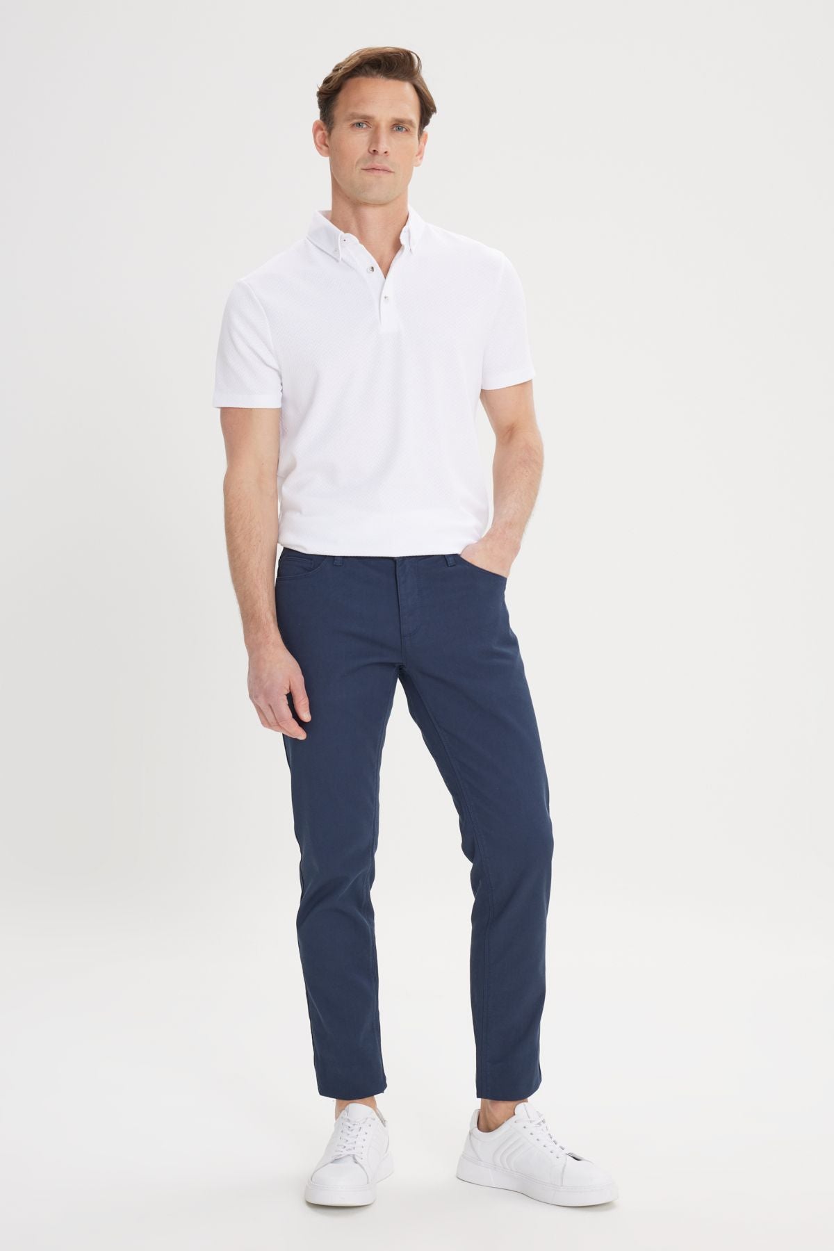 Men's navy blue slim fit narrow cut 5 mobile Amelor Flexible Pants