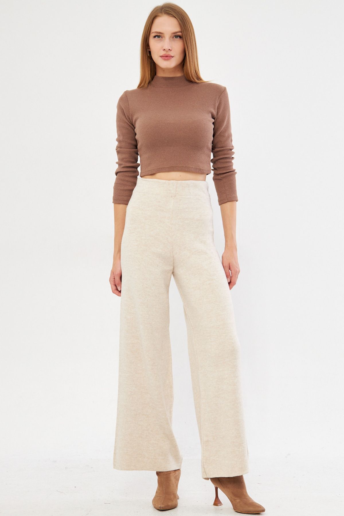 Female Beige Waist Triko Palazzo Pants Arm-25k069003