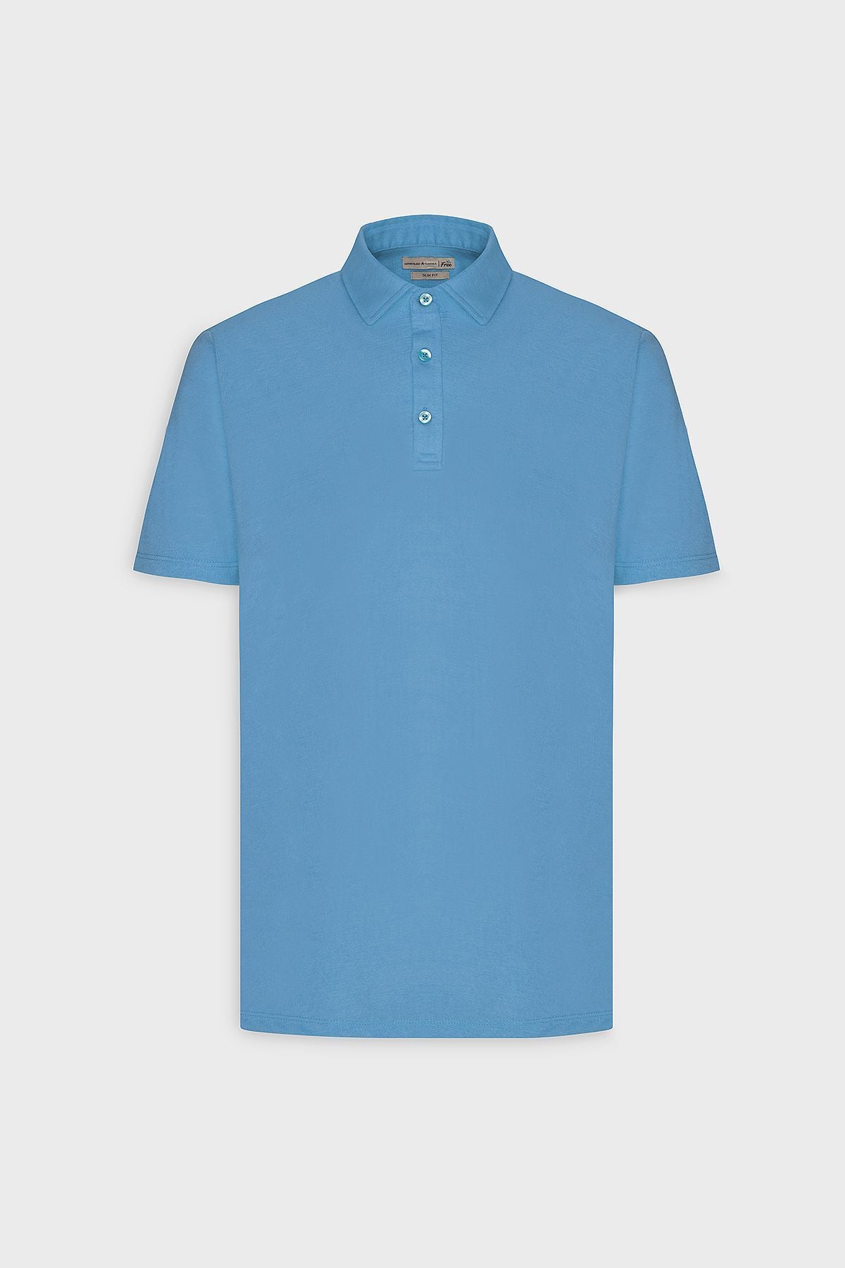 Men's turquoise slim fit narrow cut polo collar flat casual T -shirt