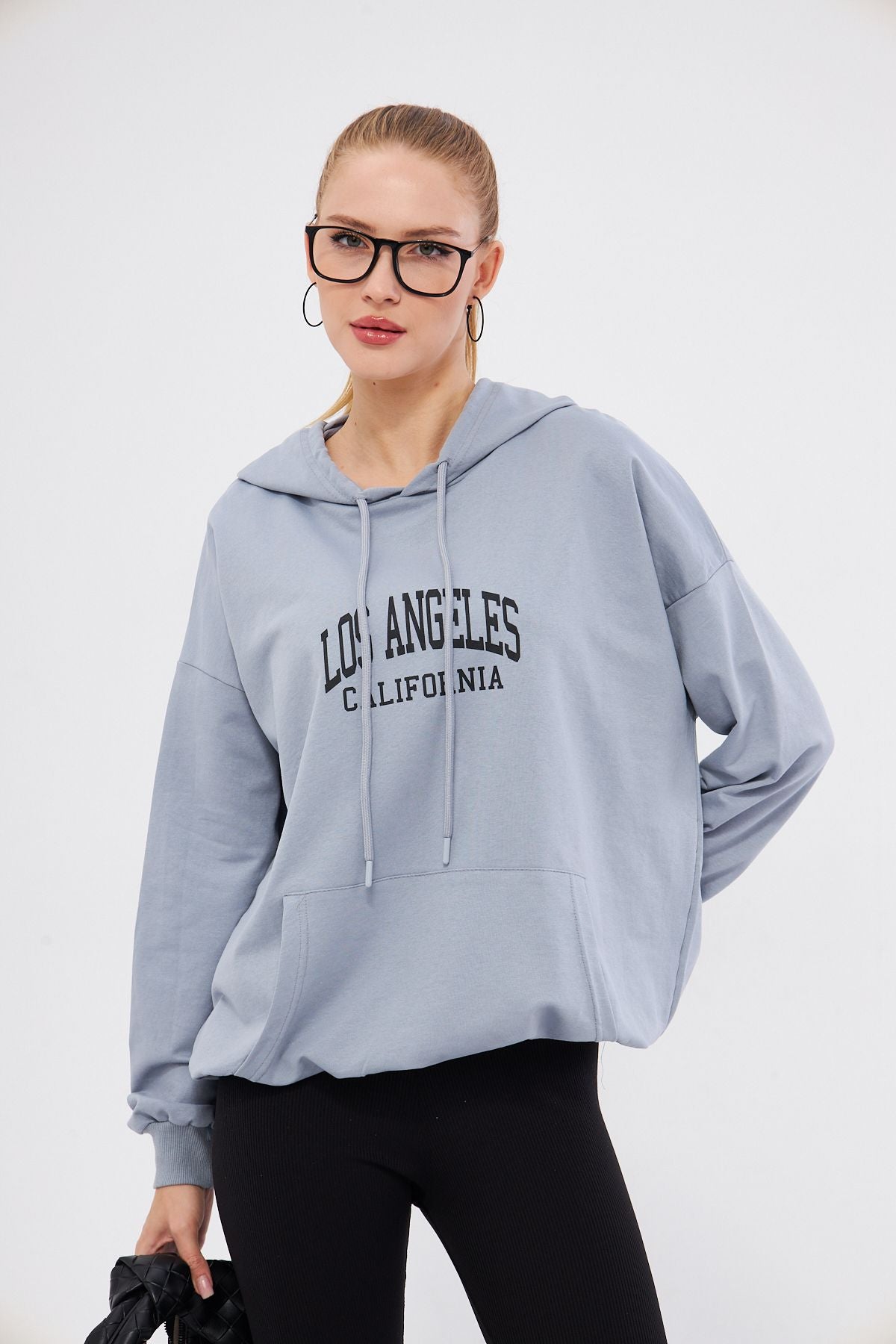 Woman Gray Los Angeles printed hooded overwheel Sweatshirt ARM-25K001026