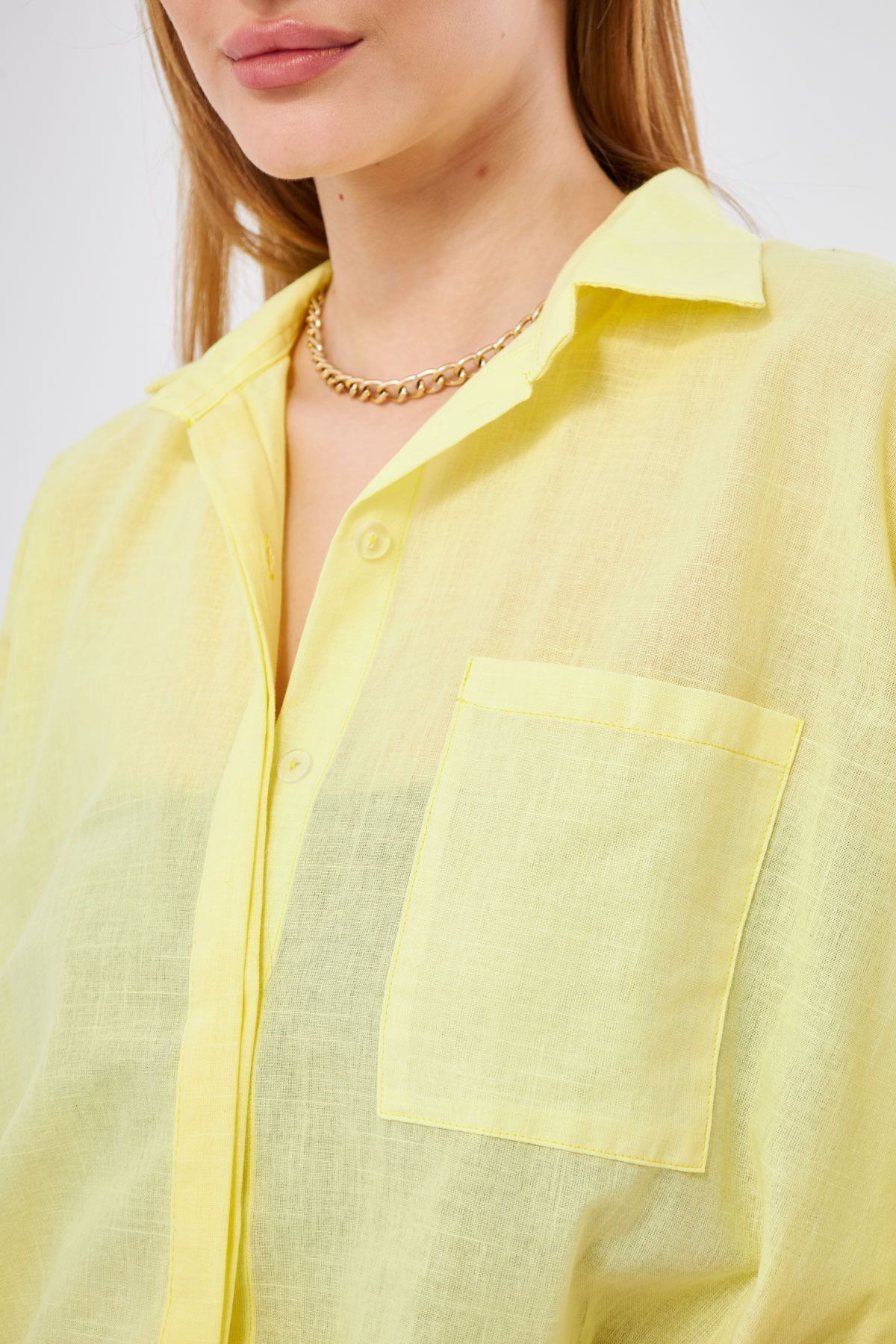 Female Yellow Pockets Shabby Linen Shirt ARM-21Y001035