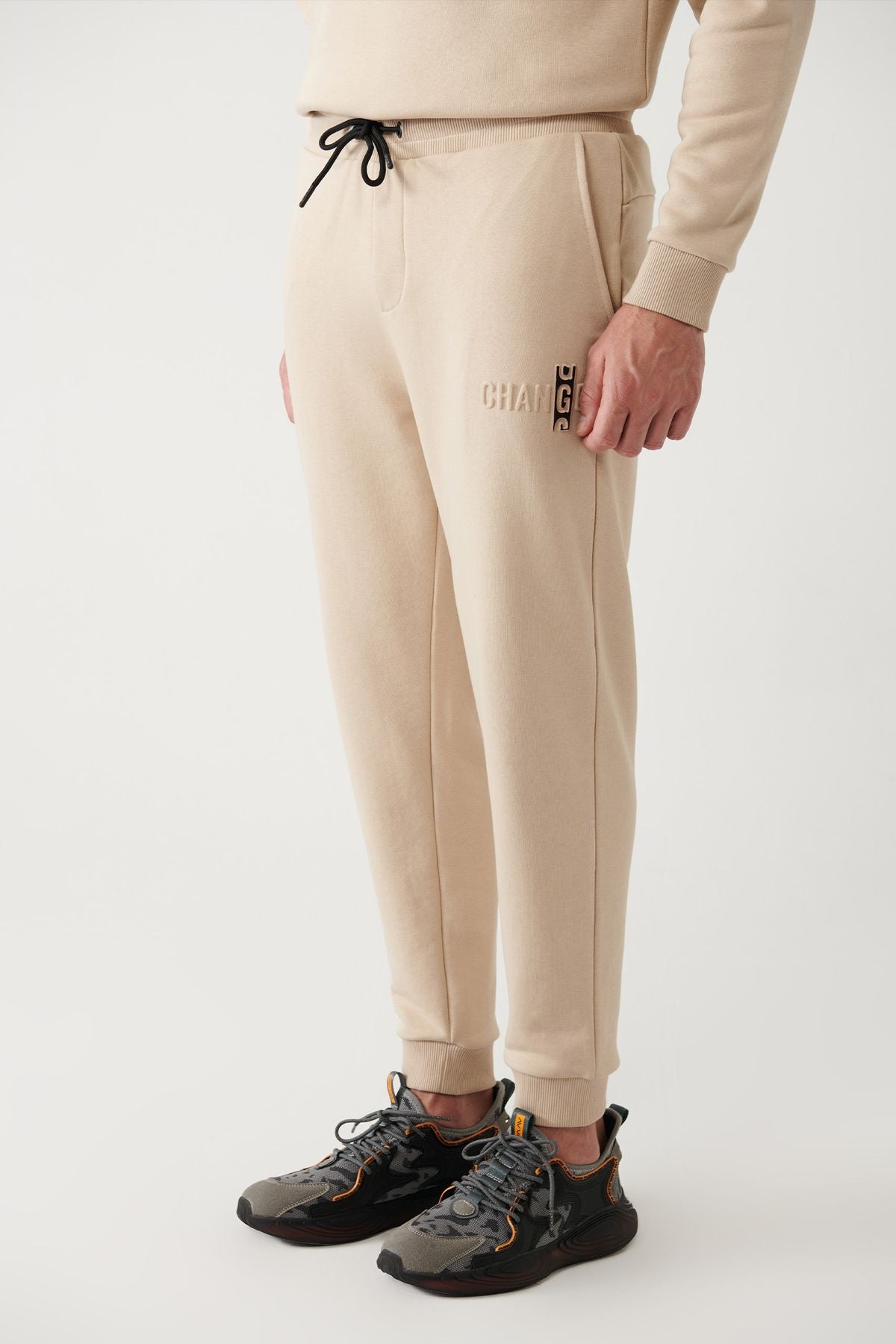 Men's Beige Waist Laccik 3 -Triple -free trotted trousers six A32y3464