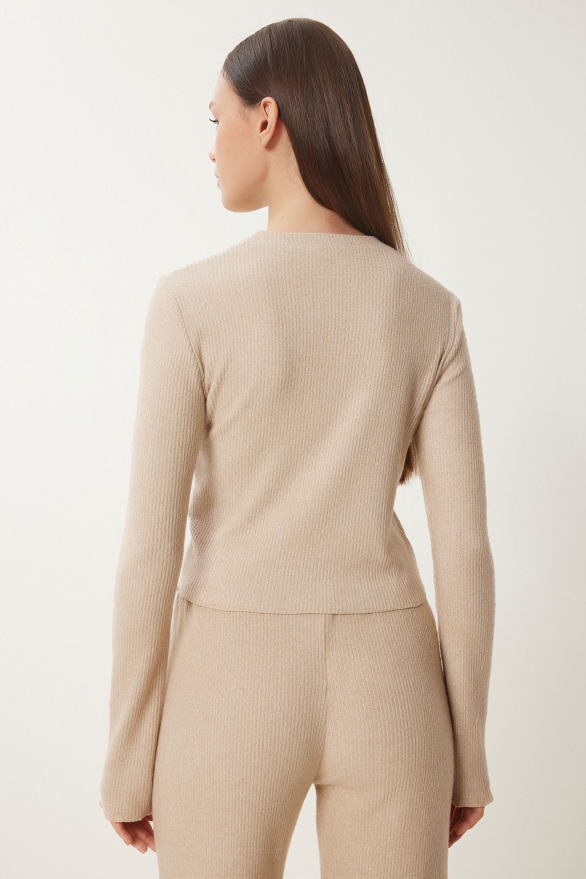 Woman Beige Yumoş Crop abundant trousers knitting set an00222
