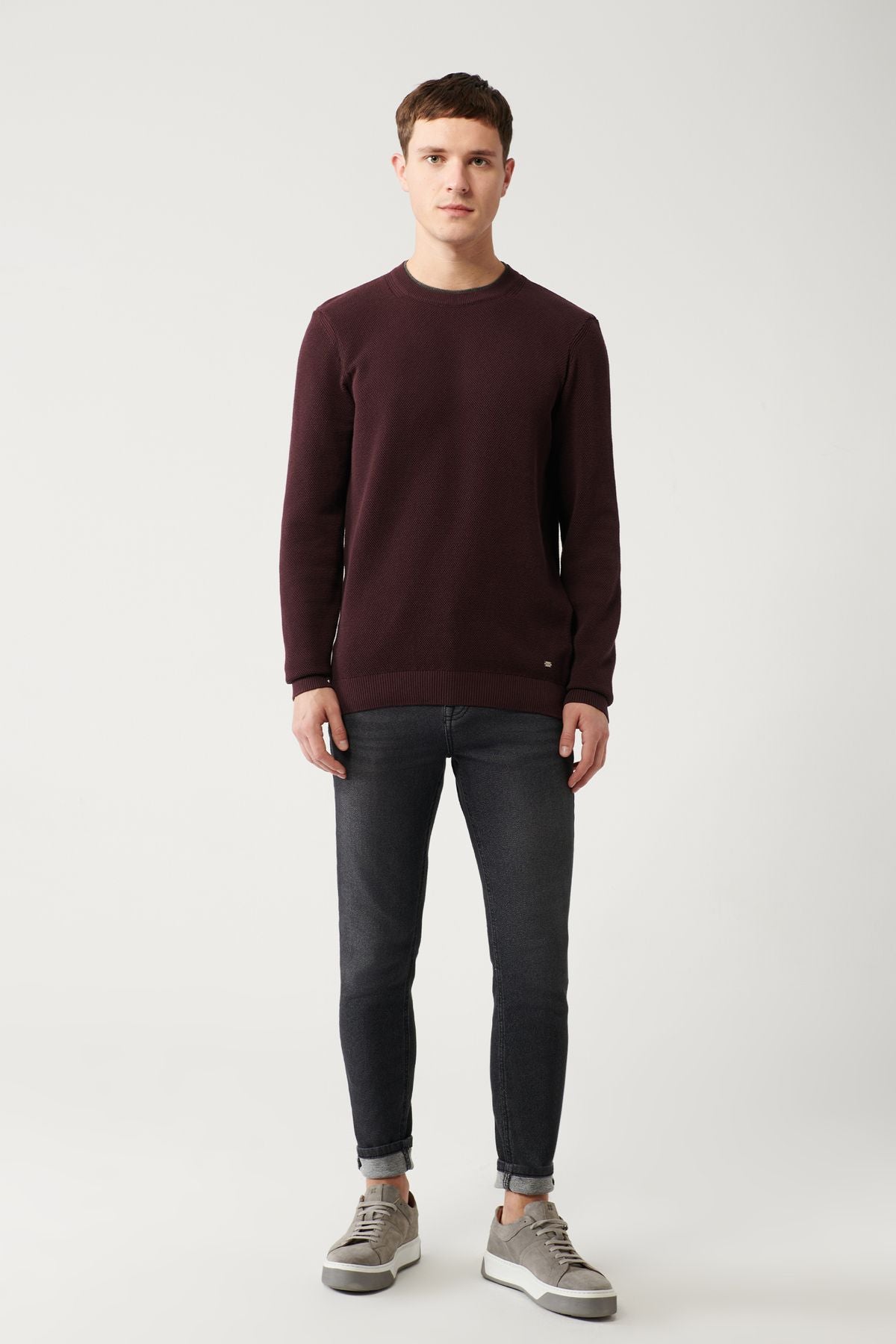 Men's Bordeaux Double Collar textured knitwear sweater A32y5100