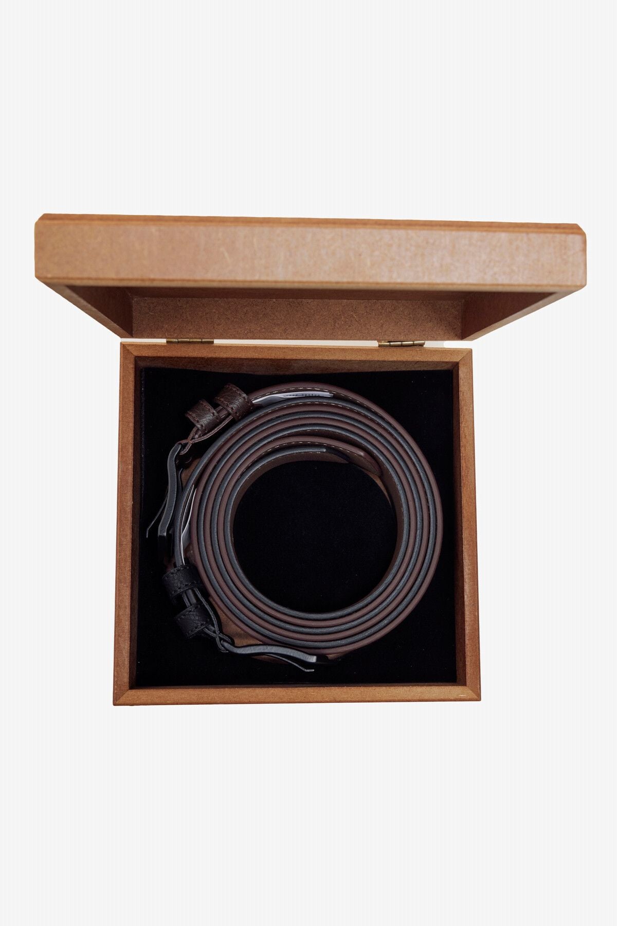Men's Black-Brown Special Wooden Gift Boxed 2 Jeans Belt Set Damat Bohça