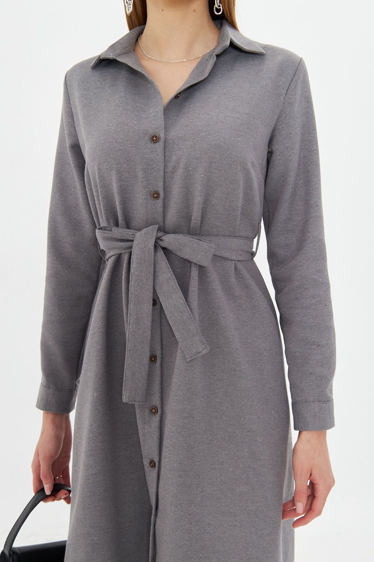Woman Gray Long Shirt Dress ARM-22K001141