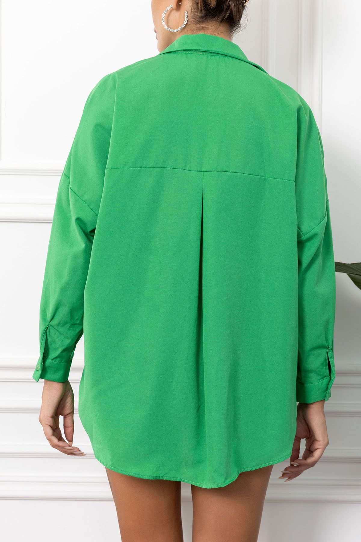 Female peanut green overlooking long basic shirt ARM-221118