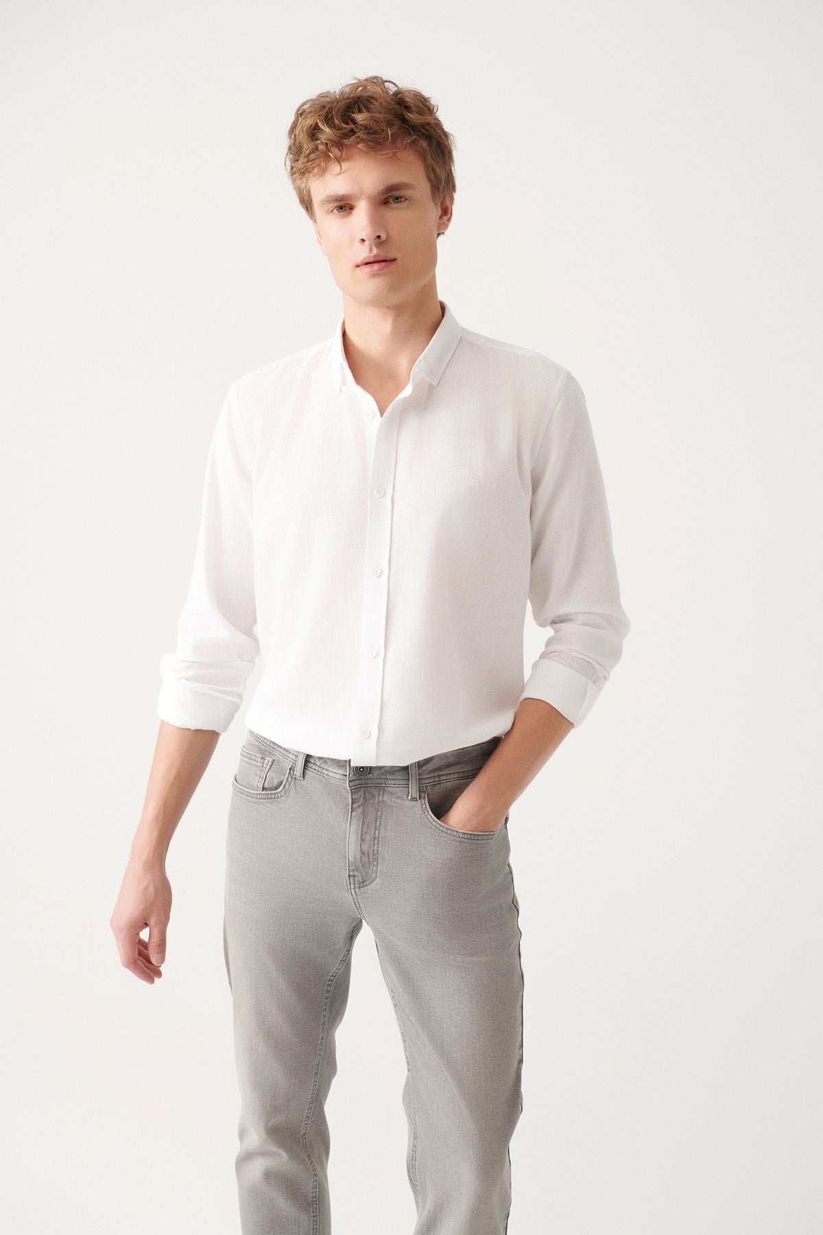 Men's white easy ironable cotton shirt A31y2051