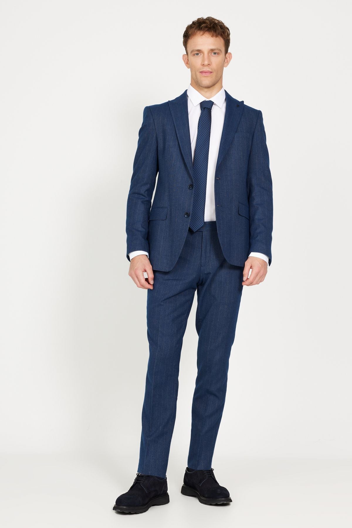 Men's Navy Extra Slim Fit Narnia Swallow Swallow Collar Striped Suit