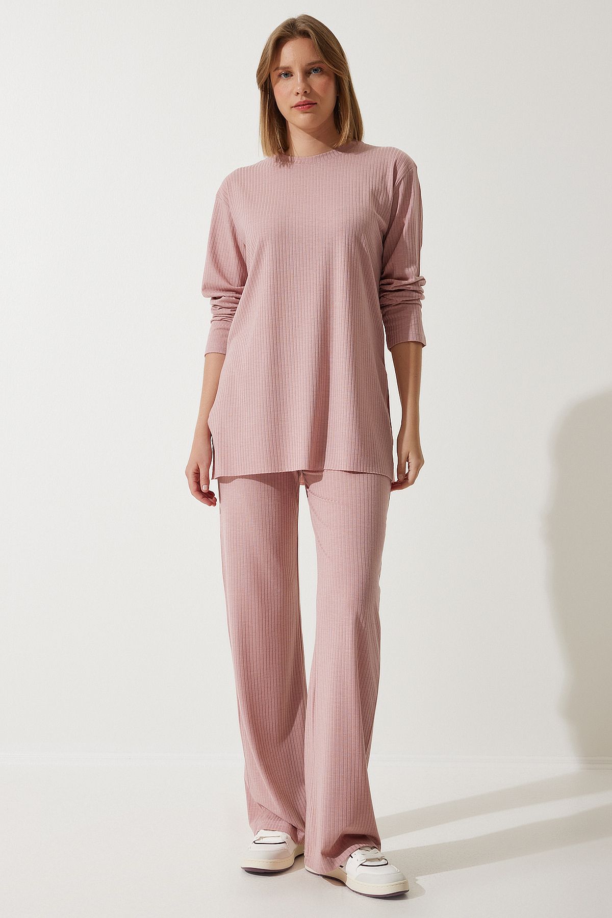 Female powdered wick knitted blouse trousers set KH00088