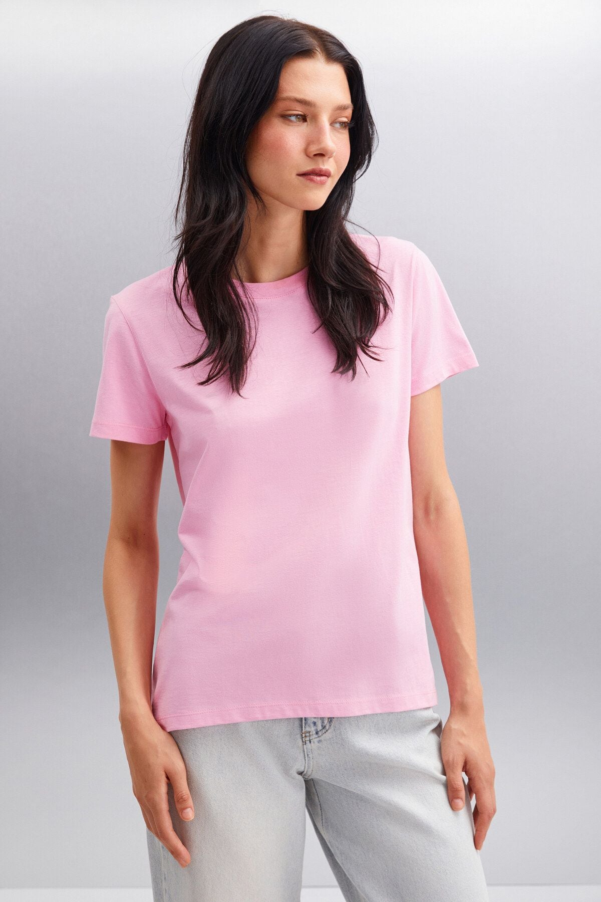 Samantha Women Comfort Fit 100 %Organic Cotton Basic Knitting Pink T-shirt