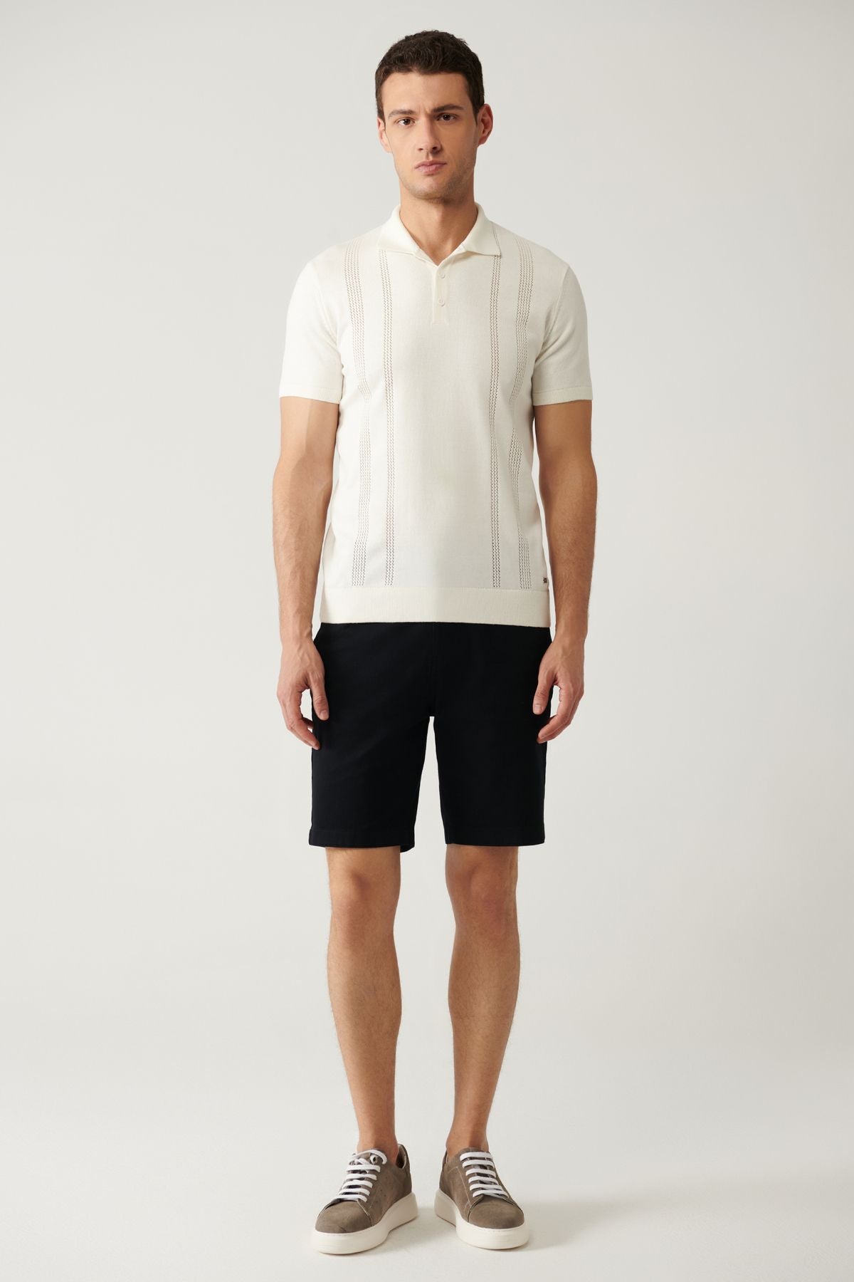 Men's Ecru 3 Button Open Outlative Polico Triko T-Shirt A41Y5096