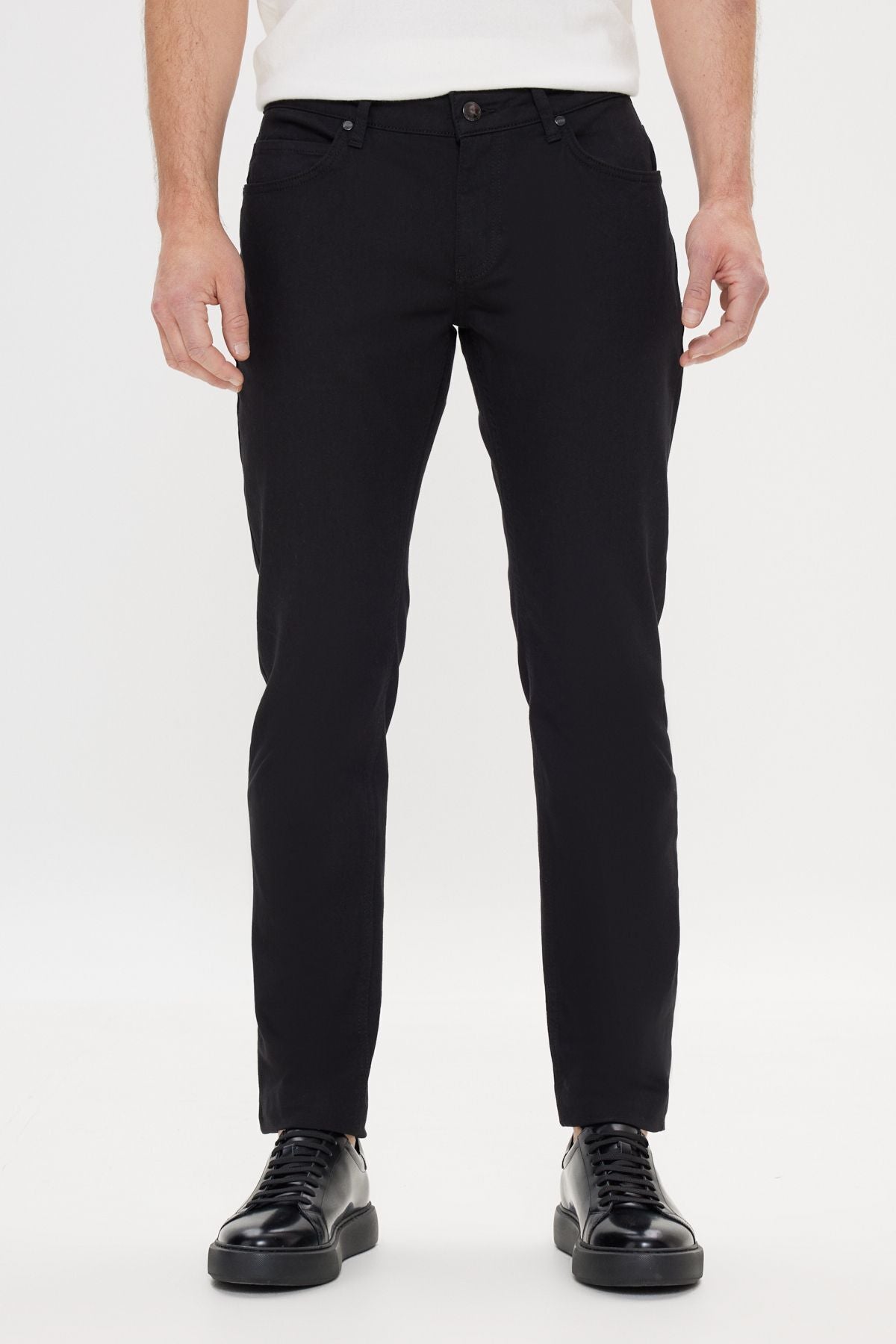 Men's black 360 degrees stretching in all directions slim fit narrow cut diagonal flexible patterned pants