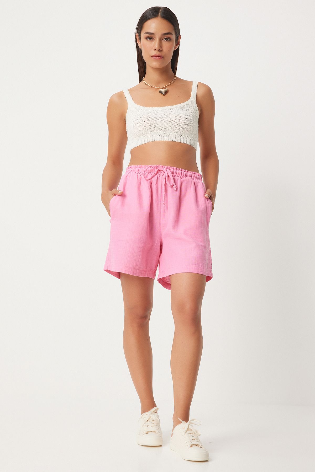 Female pink pocket muslin shorts MX00168
