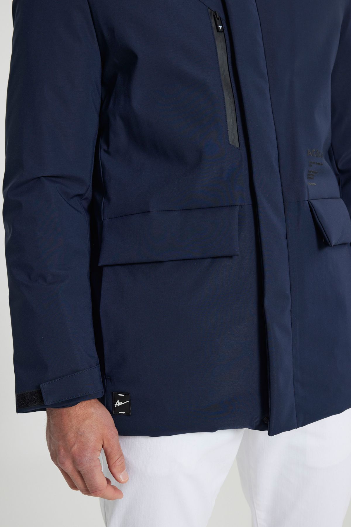 Men's navy blue hooded upright collar standard fit hot holding windproof coat coat