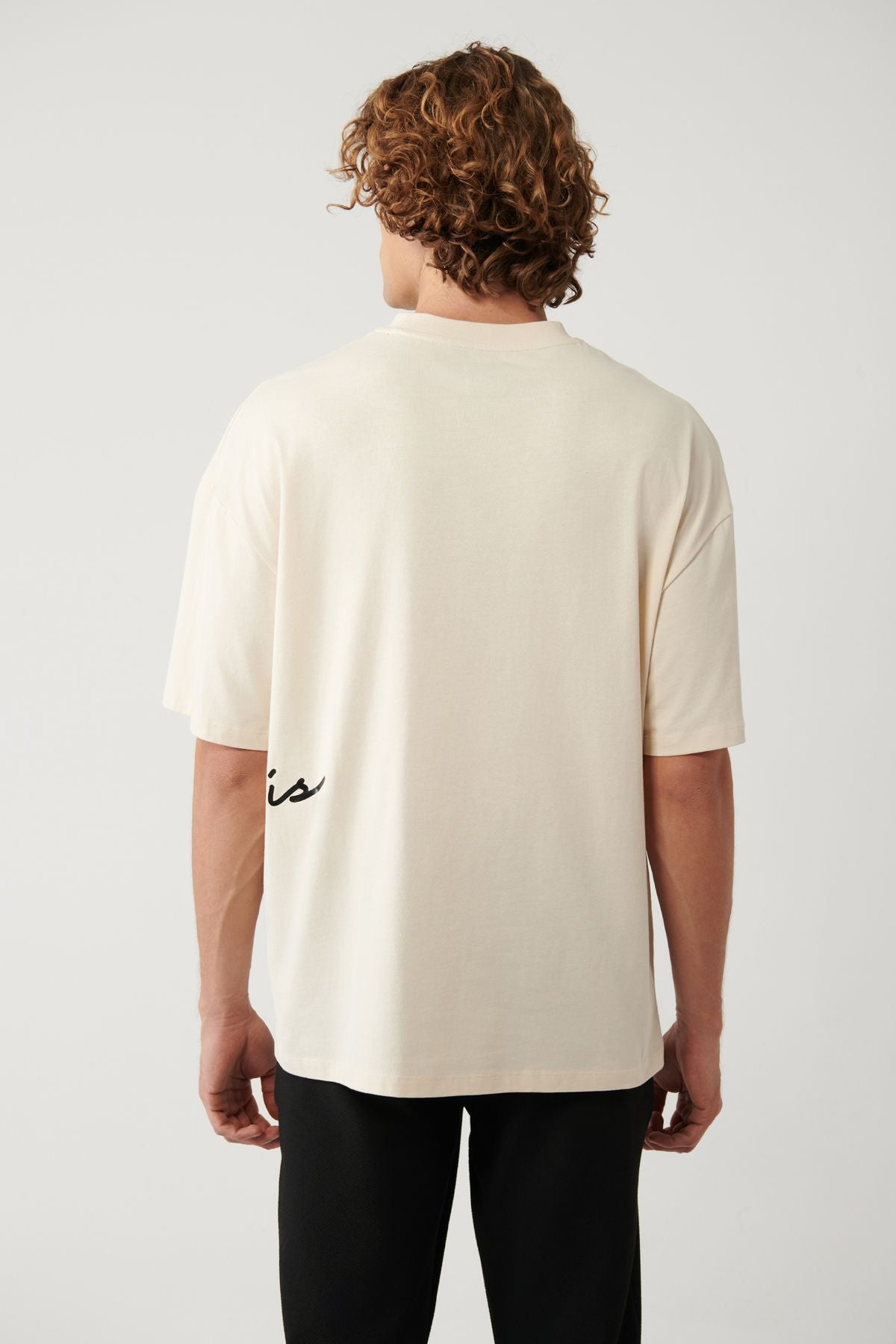 Men's Beige 100 %Cotton Bicycle Collar Printed T-Shirt A41y1038
