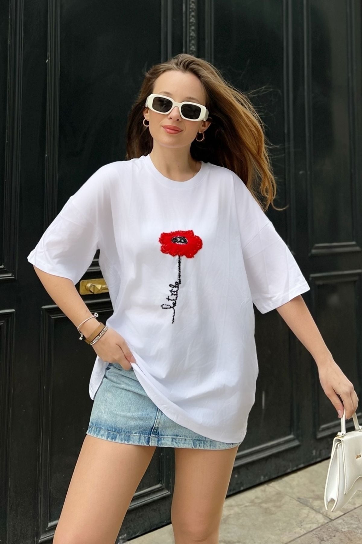 Female Bead Handcrafted Combed Combed Tshirt 60211012