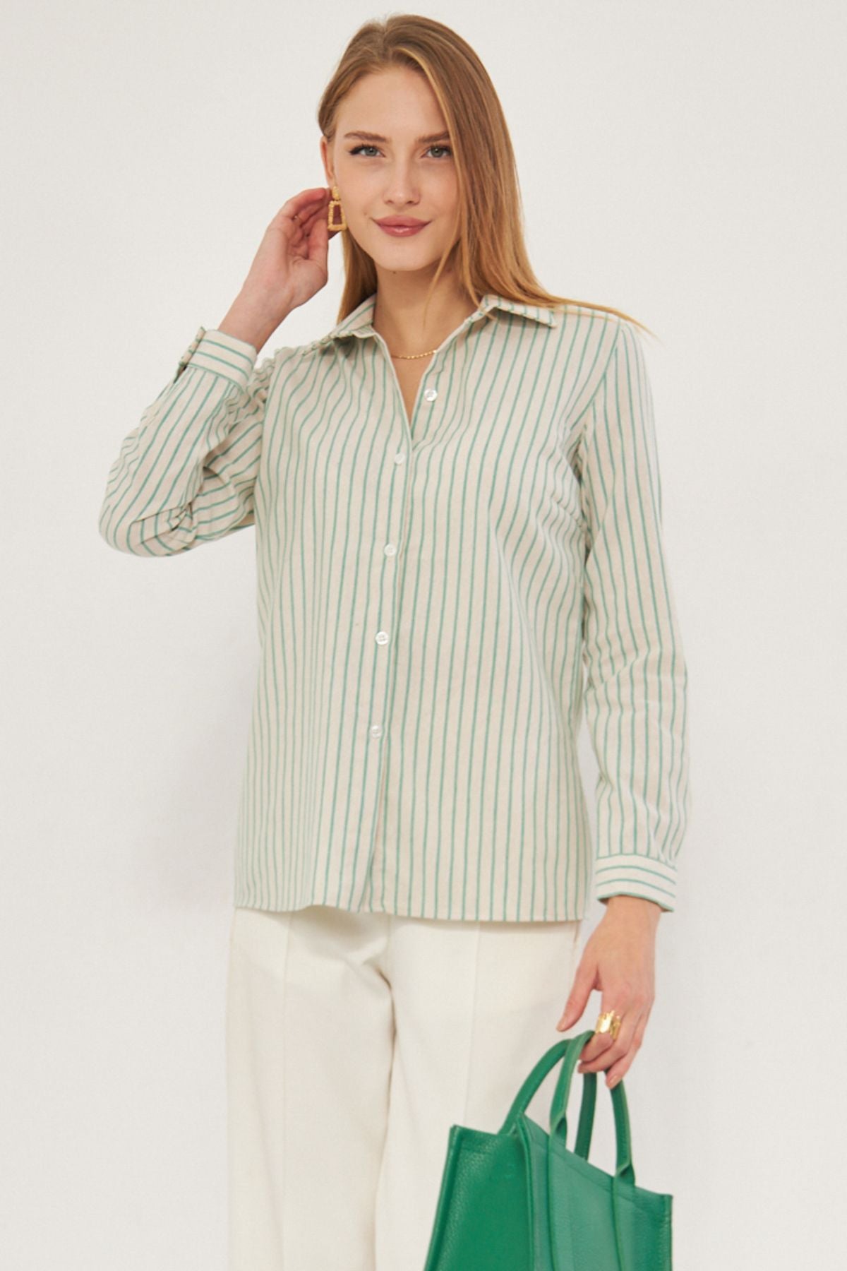 Women's Green Patterned Long Sleeve Shirt ARM-25K001040