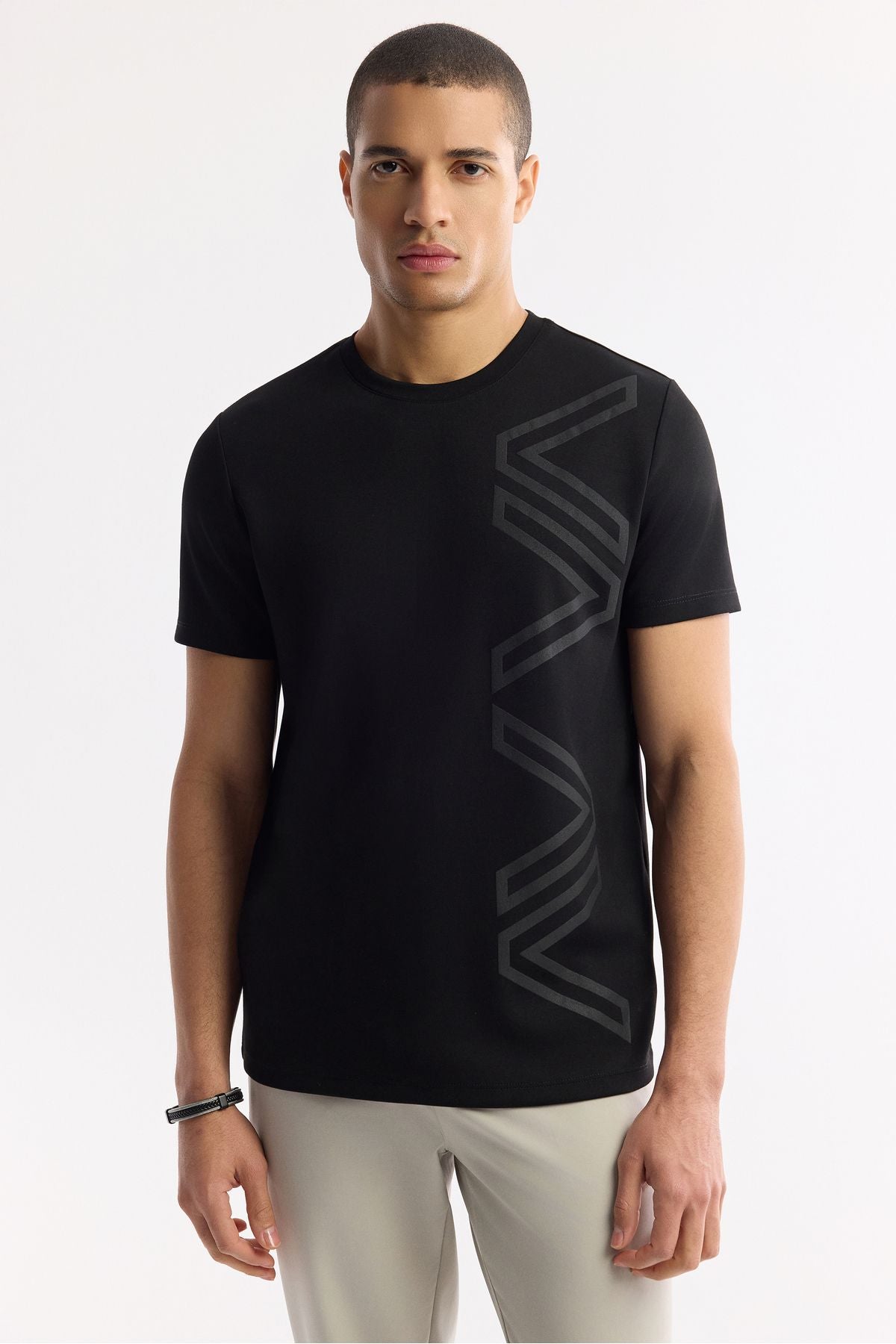 Men's Black Printed Bicycle Collar Interlok T-Shirt A41y1175