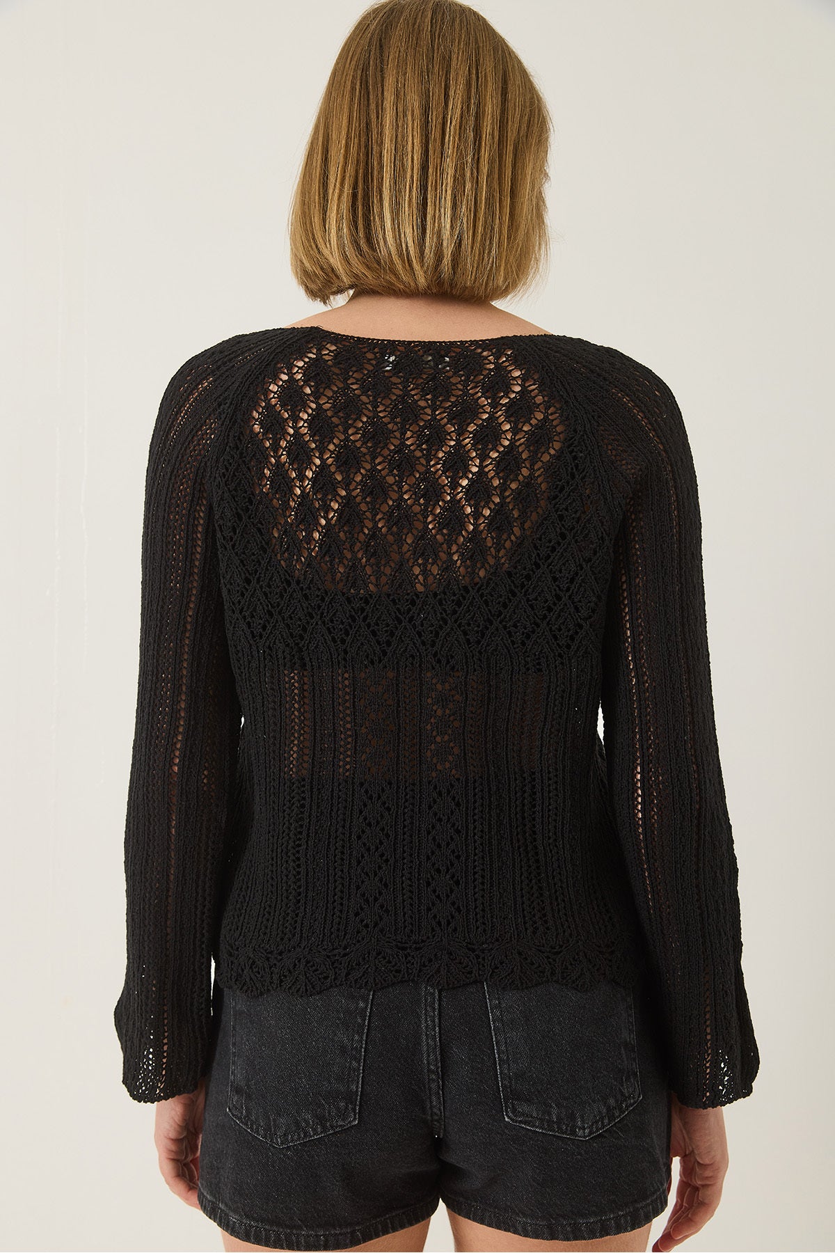 Women's Boat Neck Openwork Knitted Knitwear Blouse 60261567