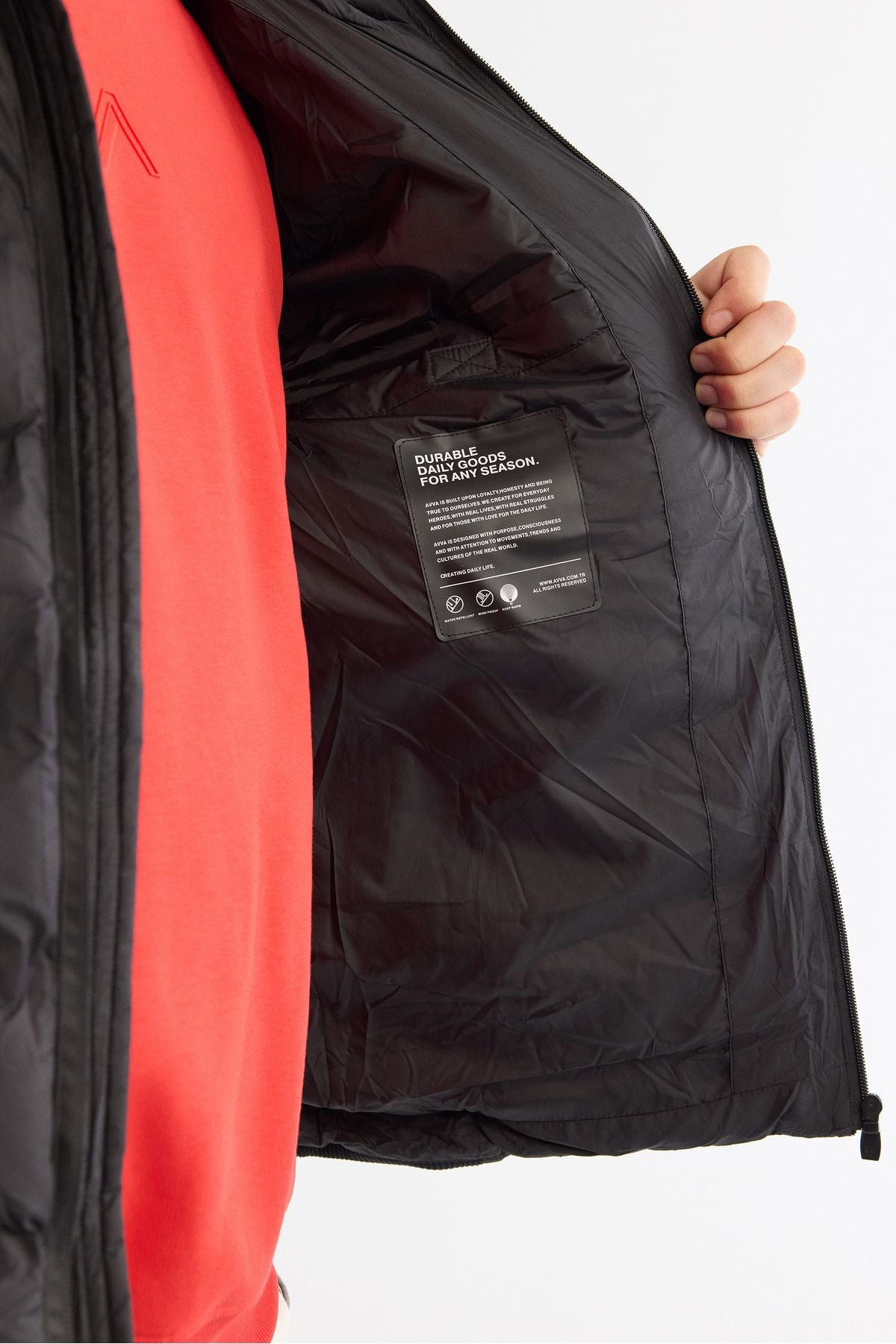 Men's black hooded water repulsive windproof coat A42y6155
