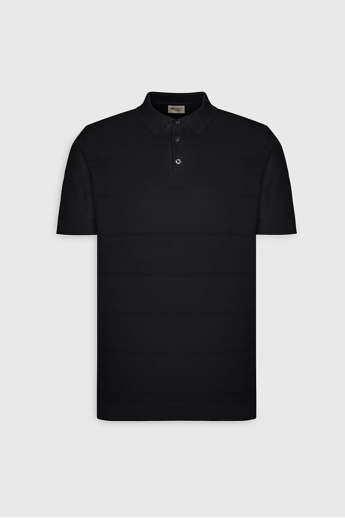 Men's Black Standard Fit Normal Cutting 100 %Cotton Jacquari Polo Yaka Triko T -shirt