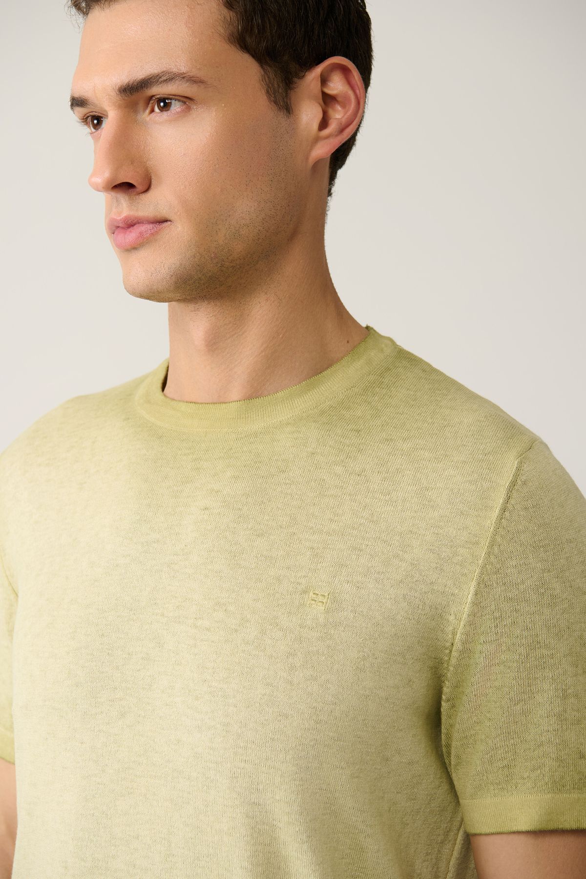 Men's Open Khaki Bicycle Collar Paint Effective knitwear T-shirt A41y5115