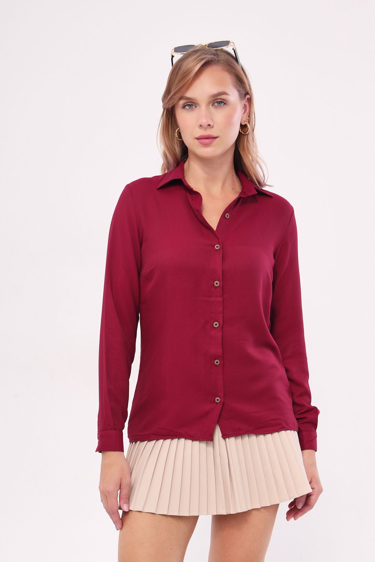 Female Bordeaux Long Sleeve Flat Shirt ARM-18Y001176