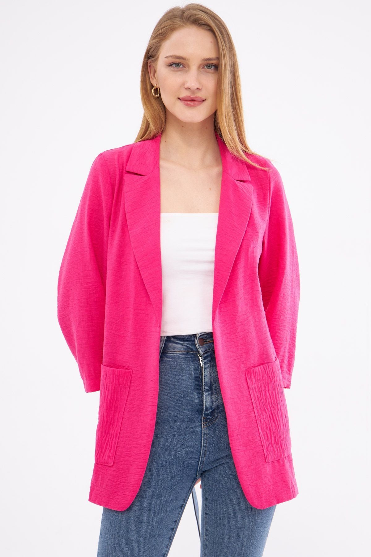 Fuchsia Fuchsia linen-looking pocket Oversize jacket ARM-24Y001065