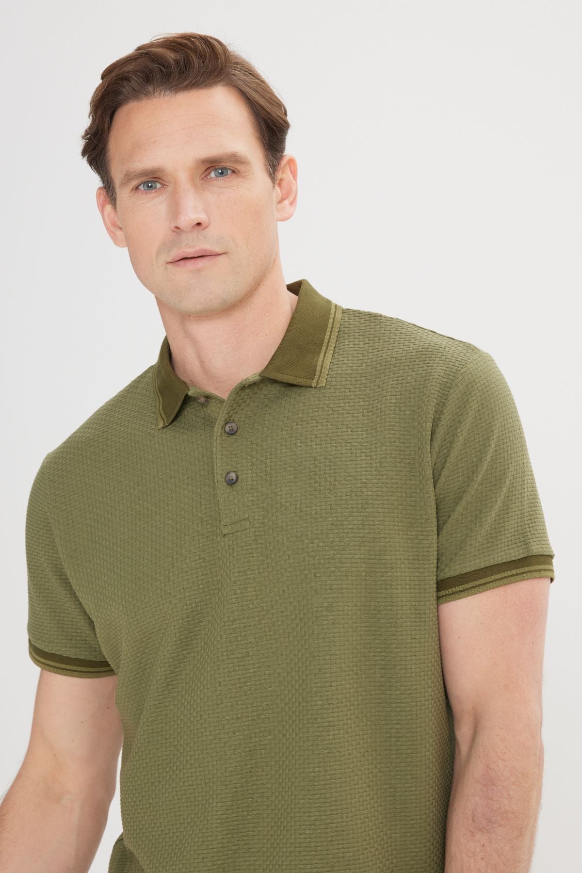 Men's Khaki Slim Fit Narrow Cut 100 %Cotton Polo Yaka Amelor T -shirt