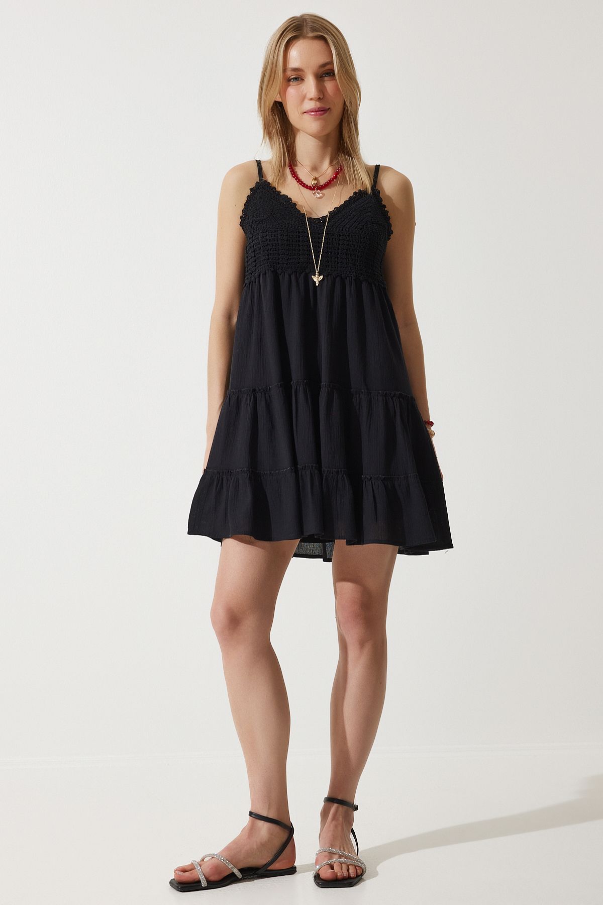 Female Black Hanger Summer Mini Clash Dress RV00192