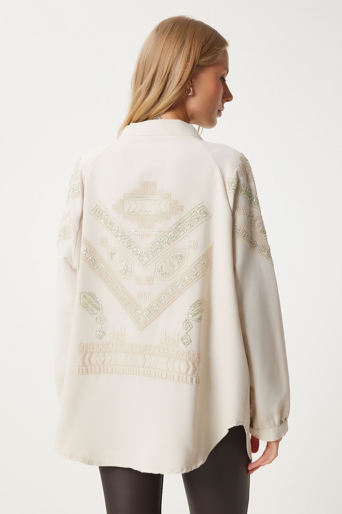 Women's Cream Beige Embroidered Kimono de00035