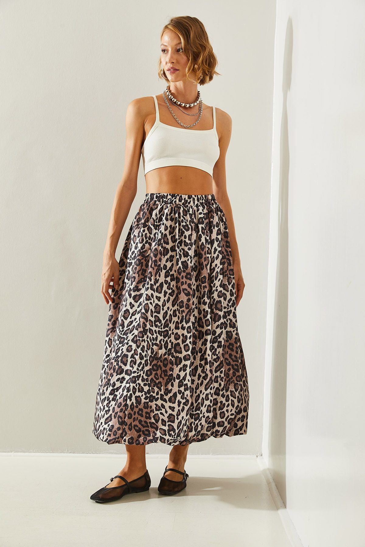 Women Satin Tafta Leopard Balloon Skirt De241023 60251461