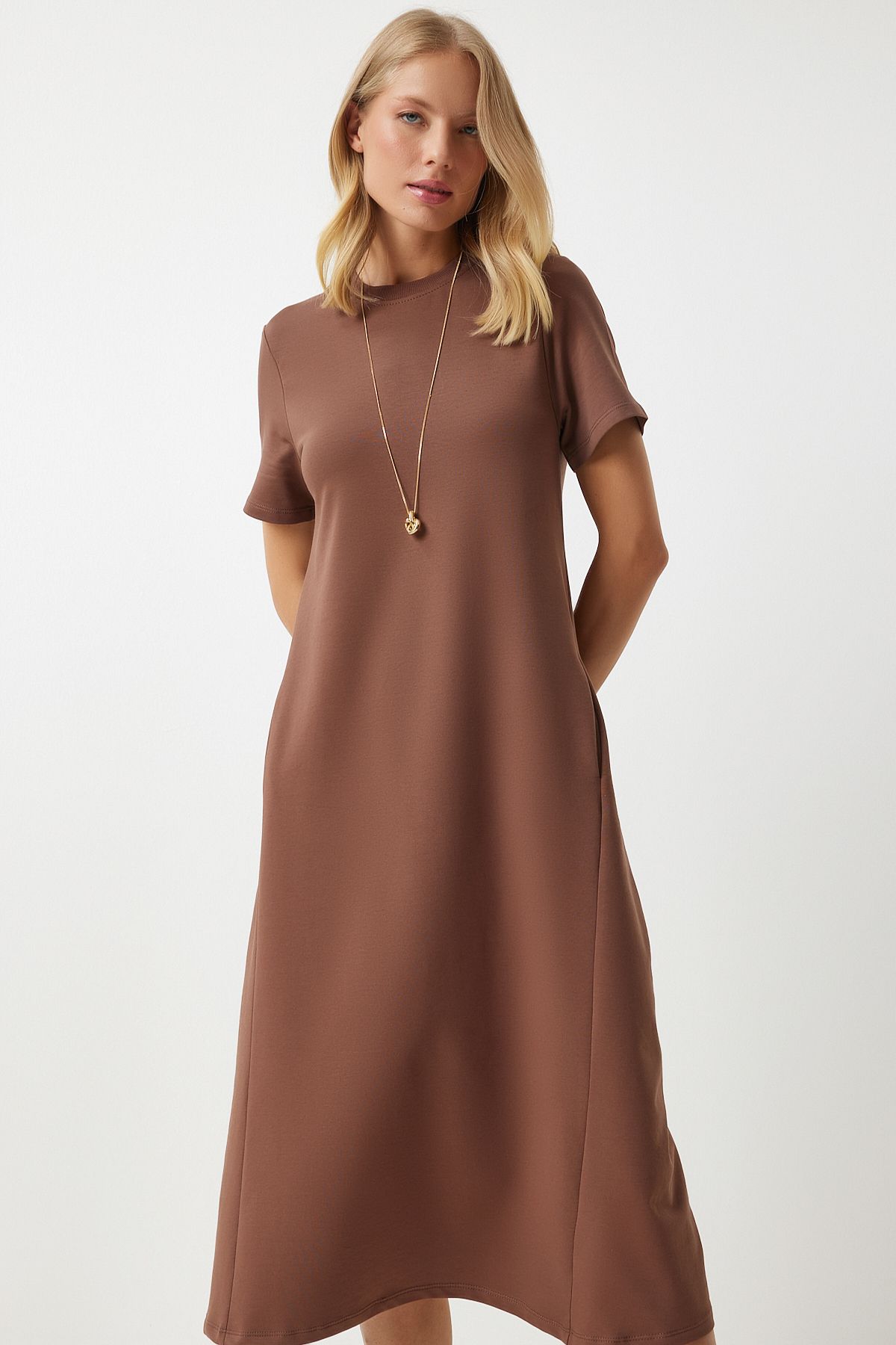 Woman Brown A Cut Summer Combed Dress Ub00060