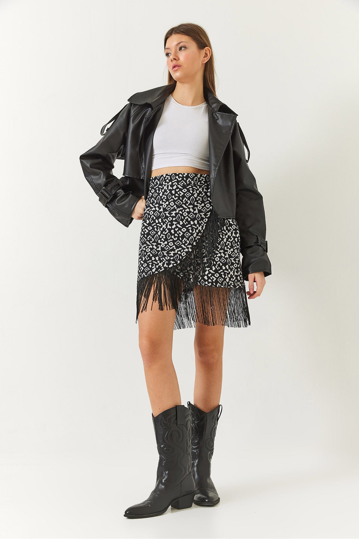 Women's Wrap Detailed Patterned Tassel Skirt DE380038 60261432