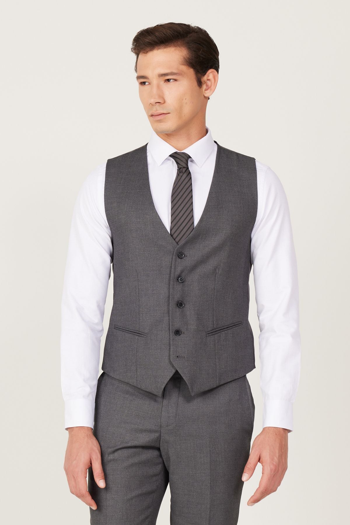 Men's anthracite slim fit narrow cut Mono collar Amesty Vest Suit Suit