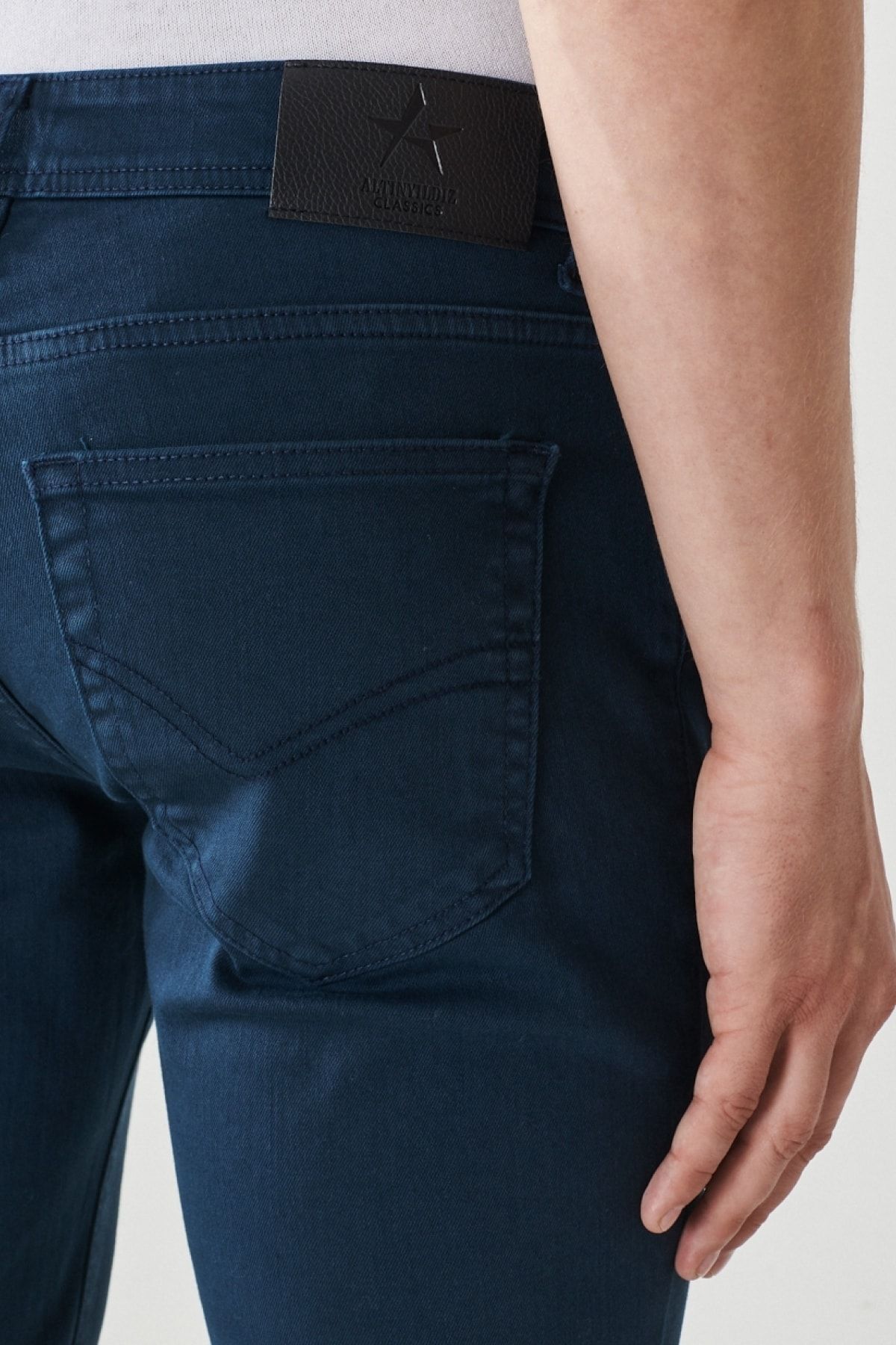 Men's navy blue 360 degrees stretching in all directions slim fit narrow cut cotton cotton pants