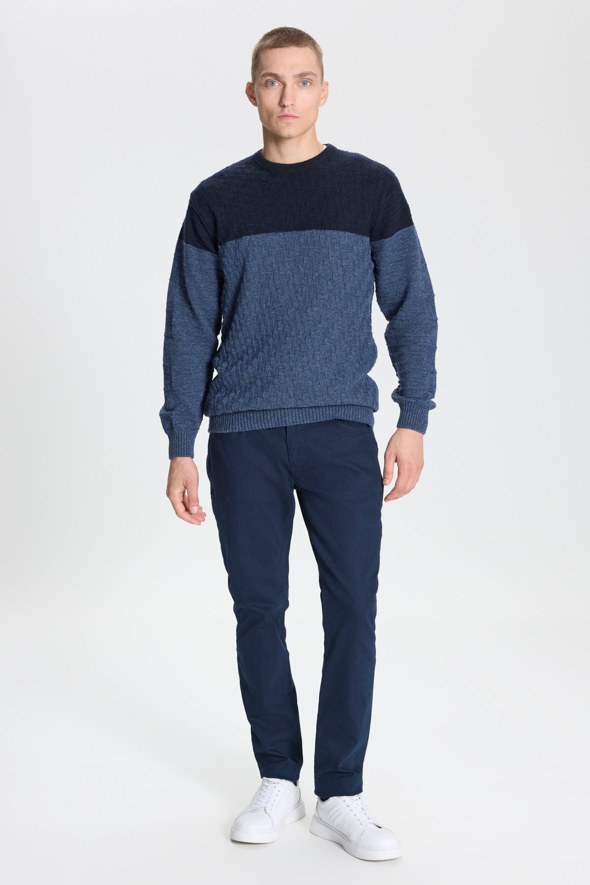 Men's Saks-Havacı Blue Standard Fit Normal Cut Normal Cycling Bicycle Patterned Wool Knitwear Sweater