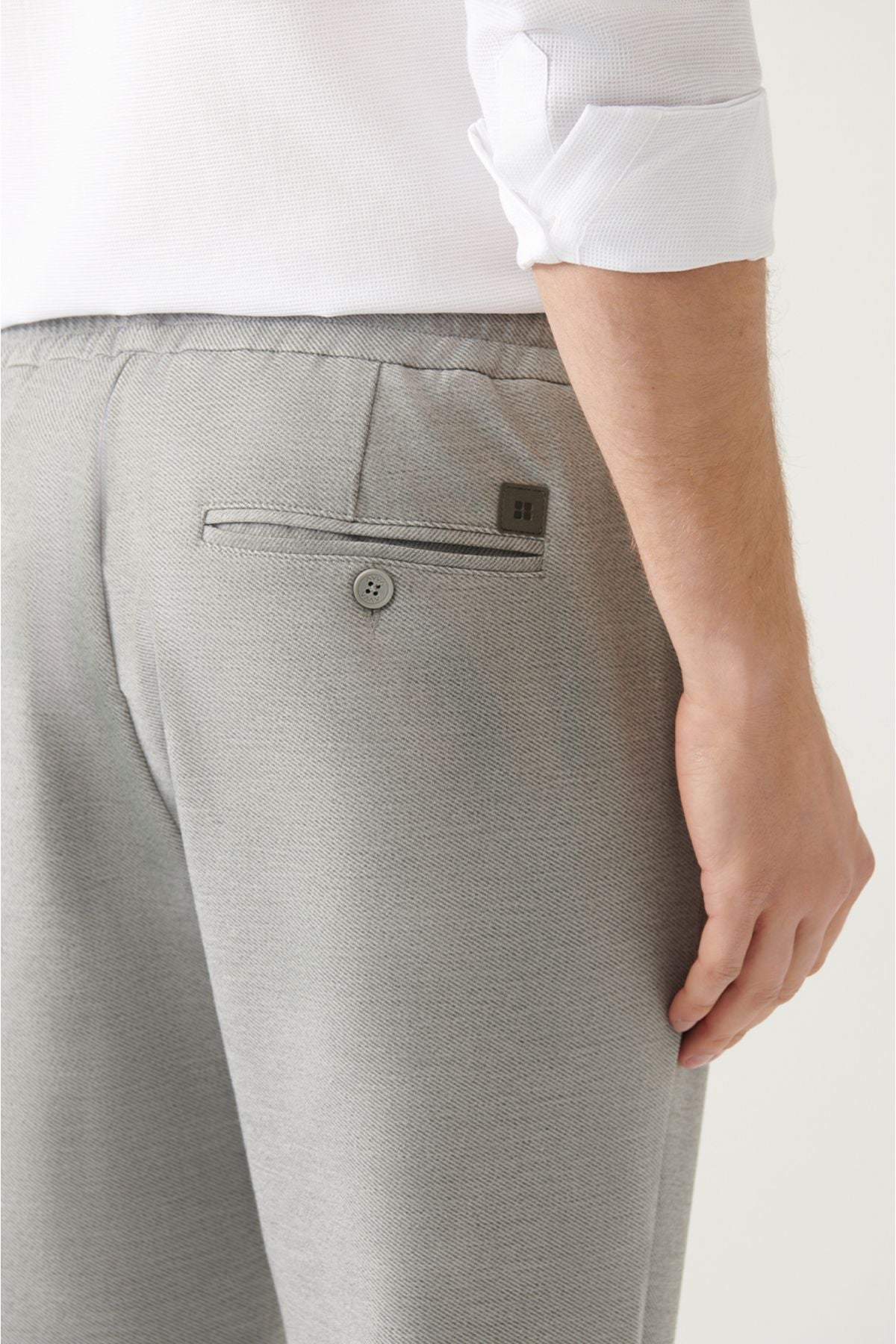 Men's Light Gray Jogger Pants with Side Pockets Woven Lace Up Relaxed Fit B003005