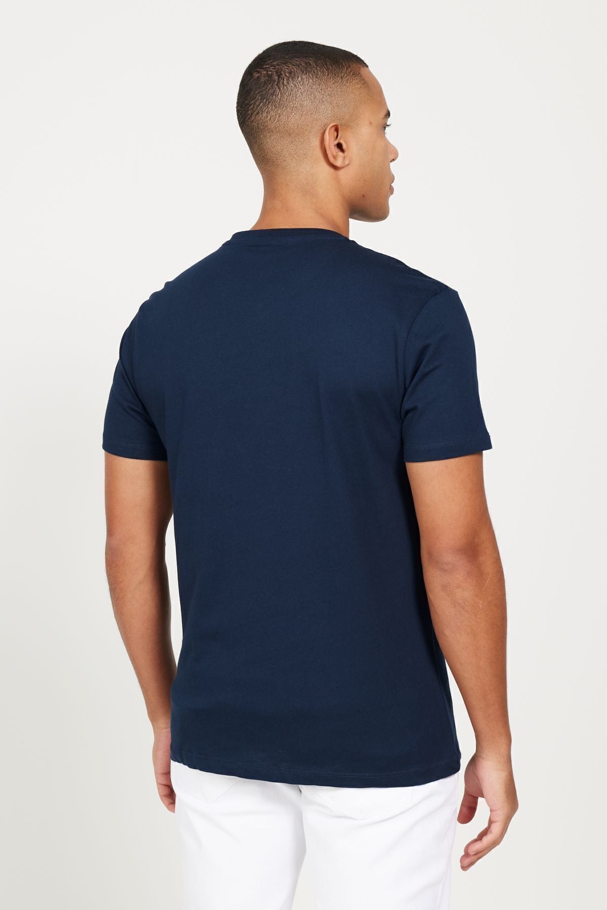 Men's Navy Blue-Lacivert 2 V-neck 100 %Cotton Slim Fit Narrow Cut Basic T-shirt