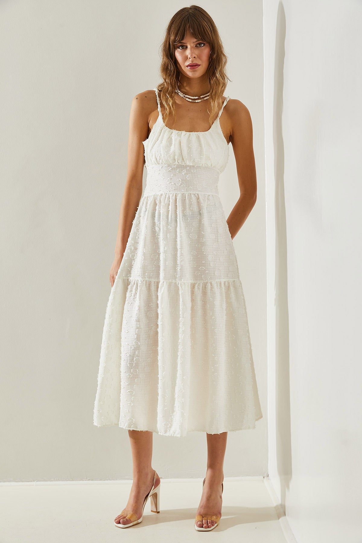 Women's Thin Printed Strap Layered Woven 5616 Dress 60251366