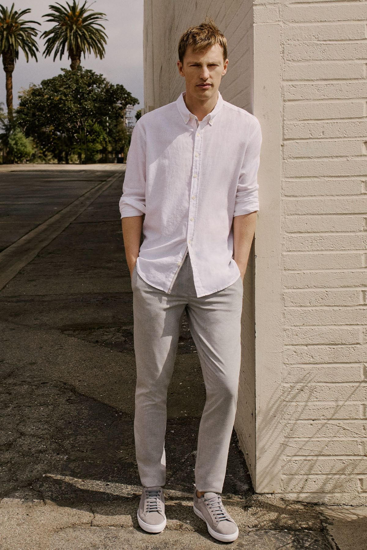 Men's White Linen Comfort Fit Casual Cutting buttoned collar shirt