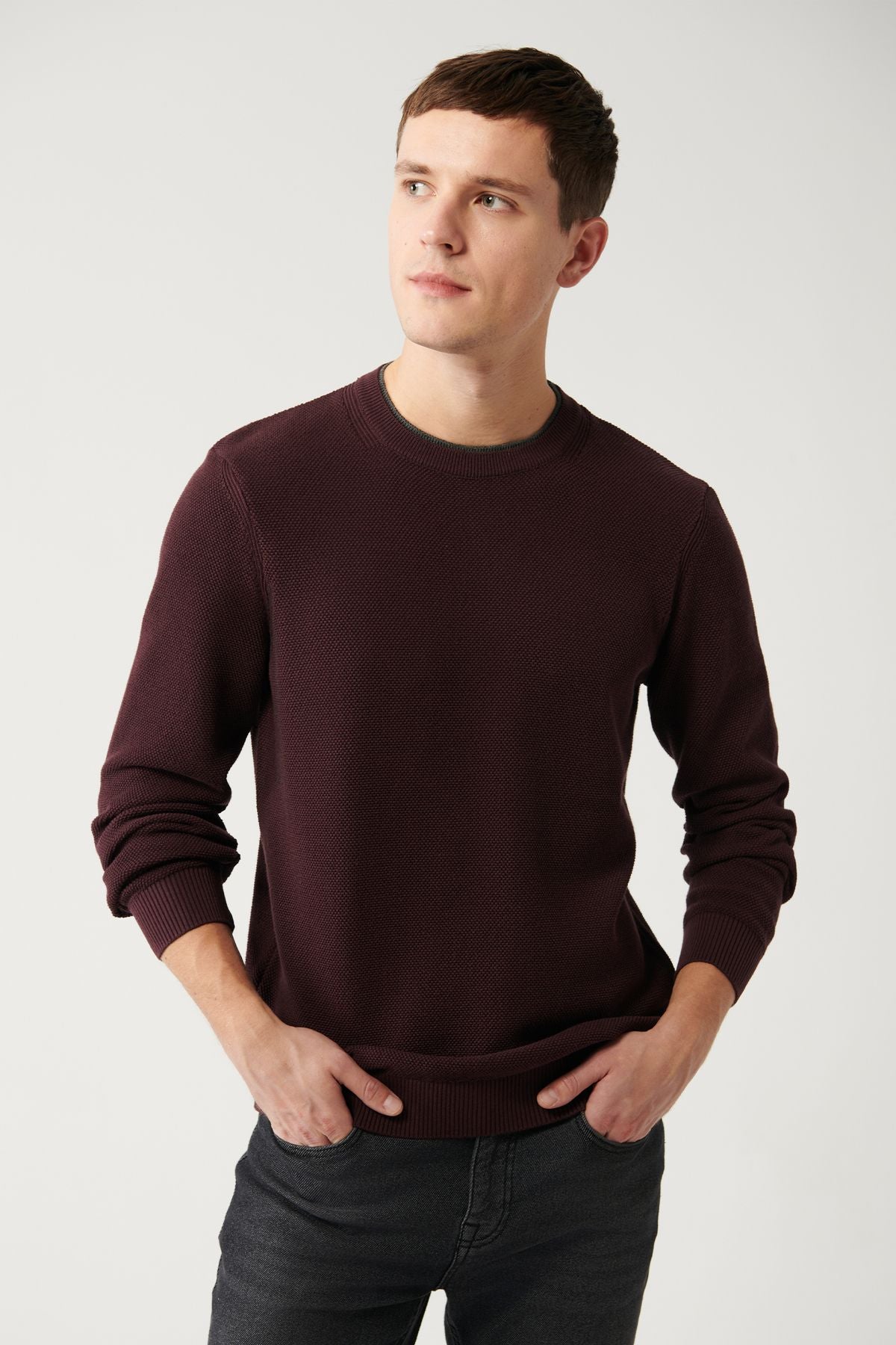 Men's Bordeaux Double Collar textured knitwear sweater A32y5100