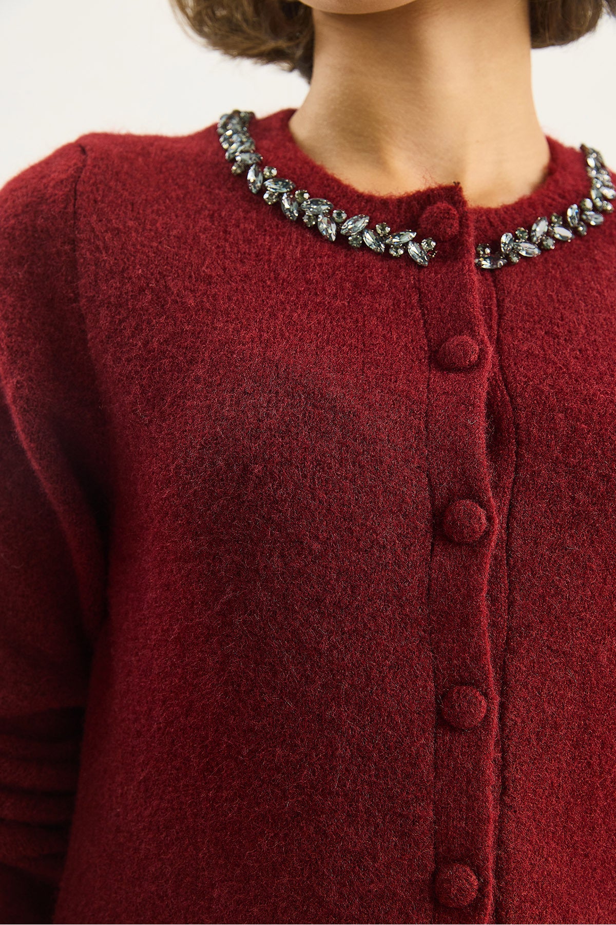 Women's Crew Neck Elegant Stone Embroidered Buttoned Knitwear Cardigan 4890 60283584